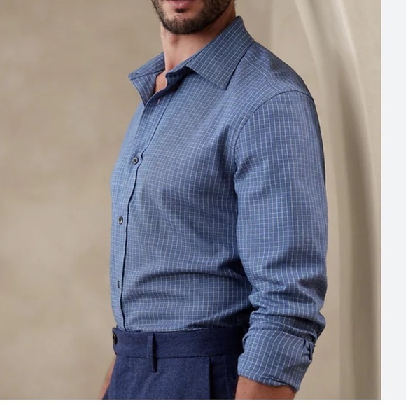 [XXL]Banana Republic Blue Check TAILORED SLIM COTTON-CASHMERE DRESS SHIRT - Picture 1 of 8